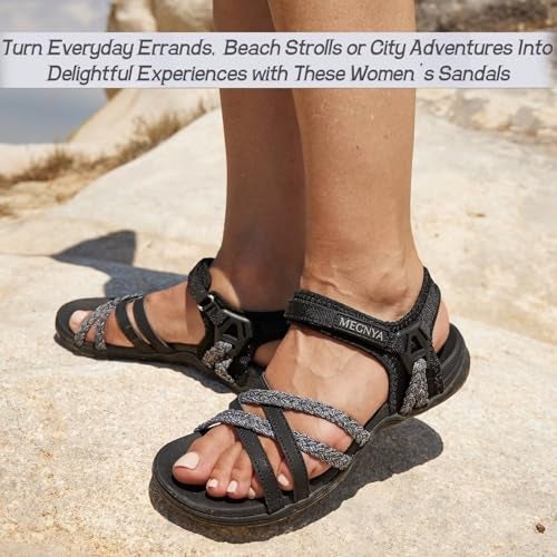 MEGNYA Comfortable Hiking Sandals, Lightweight Rubber Outsole Walking Slides for Camping, Summer Sports Sandals with Adjustable Hook Loop Straps Size 8 - Image 5