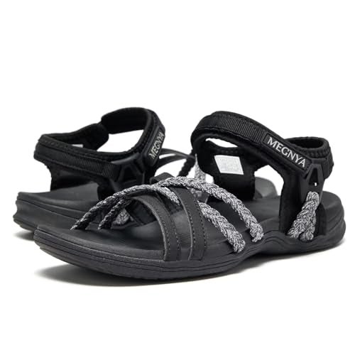 MEGNYA Comfortable Hiking Sandals, Lightweight Rubber Outsole Walking Slides for Camping, Summer Sports Sandals with Adjustable Hook Loop Straps Size 8 - Image 1