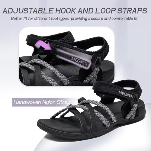 MEGNYA Comfortable Hiking Sandals, Lightweight Rubber Outsole Walking Slides for Camping, Summer Sports Sandals with Adjustable Hook Loop Straps Size 8 - Image 4