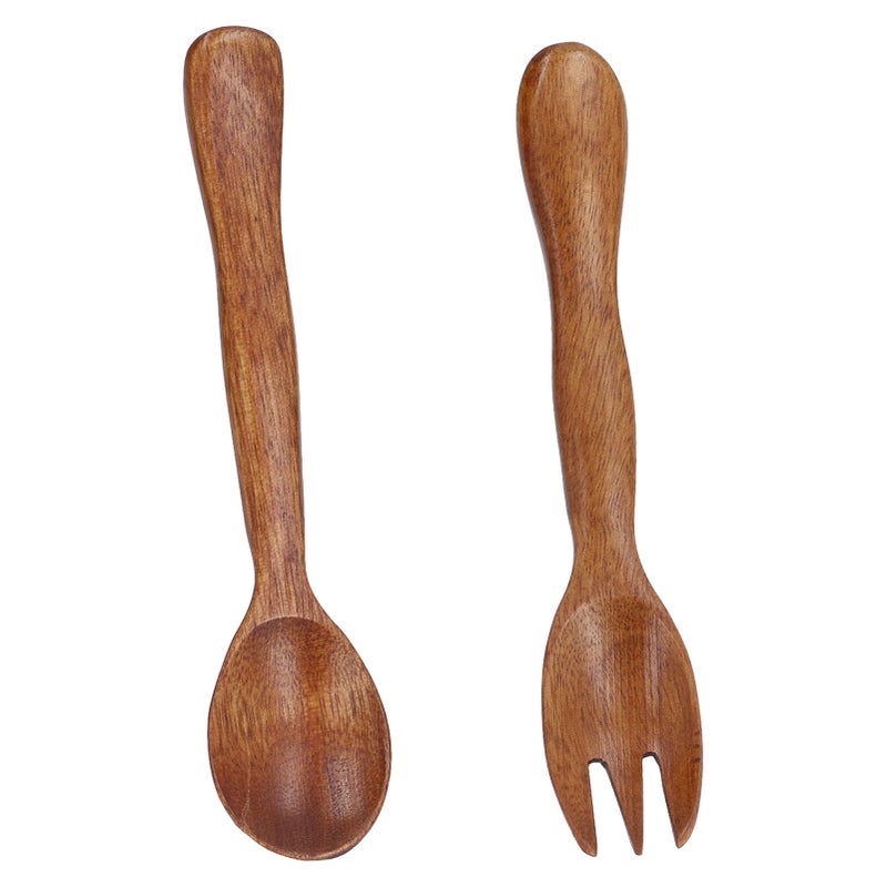 مجموعة ملعقة وشوكة خشبية من قطعتين - أدوات لسلطة قابلة لإعادة الاستخدام - أدوات طعام مطبخ قابلة لإعادة الاستخدام للمنزل والسفر - Image 3