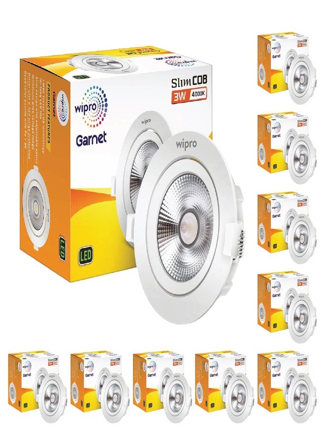 wipro Garnet 3 W Slim COB Downlight for False Ceiling | Neutral White (4000K) | Ceiling or Cabinet Light with Adjustable Optics | Pack of 10 - Image 1