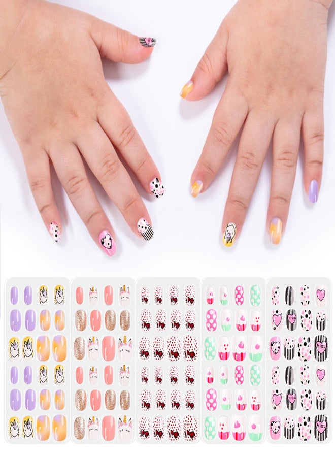 دوبورك مجموعة من 120 قطعة من الأظافر الاصطناعية اللطيفة، تغطي كامل الأظافر، مثالية للأطفال، لتزيين الأظافر بأنفسهم، هدية رائعة للأطفال - Image 2