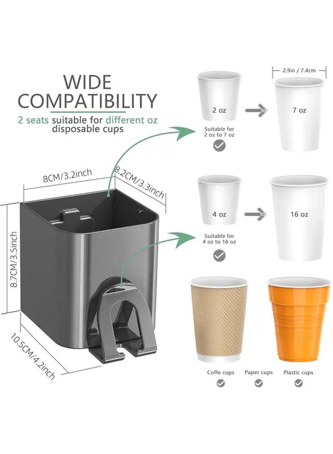 2 Seat Cup Dispenser With Adhesive Wall Mount 1 Set Heavy Duty Plastic Cup Holder - Image 3