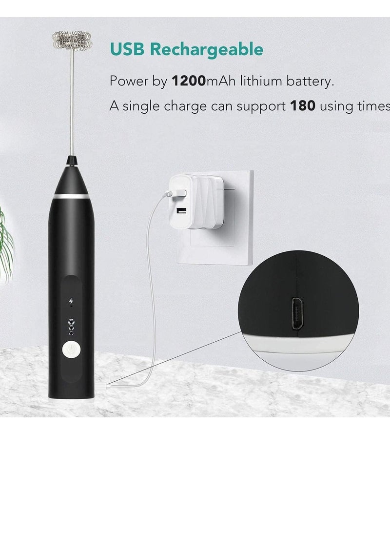 Handheld  3 In 1; Electric Foam Maker, Egg Beater, Drink Mixer. USB Rechargeable, Mini Blender For Coffee Latte Cappuccino Hot Chocolate, Black  - Image 3