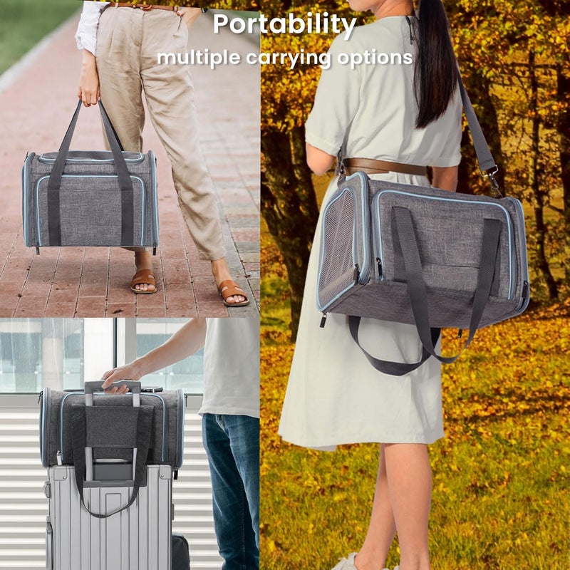 Petsfit Expandable Cat Carrier for 2 Cats Small Dog Carriers, Soft-Sided Portable Washable Pet Travel Carrier with Two Extension for Kittens, Puppies, Rabbits, 19 x 12x 12 inches, Light Grey - Image 3