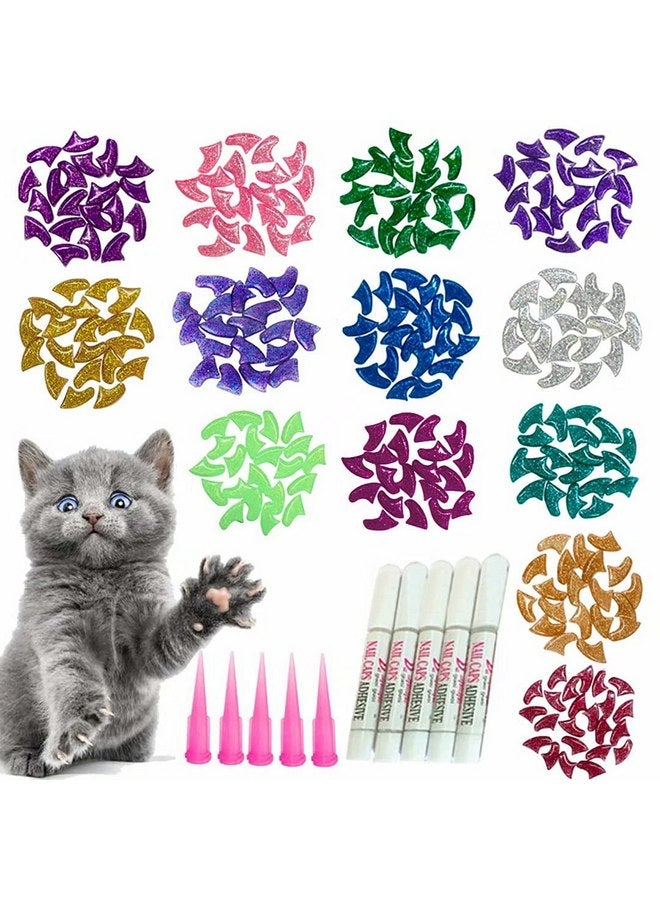 يمكول 100 قطعة من أغطية أظافر القطط اللامعة من YMCCOOL، أغطية أظافر القطط الصغيرة، أطراف أظافر الحيوانات الأليفة مع مواد لاصقة وأدوات تطبيق متوسطة الحجم - Image 1