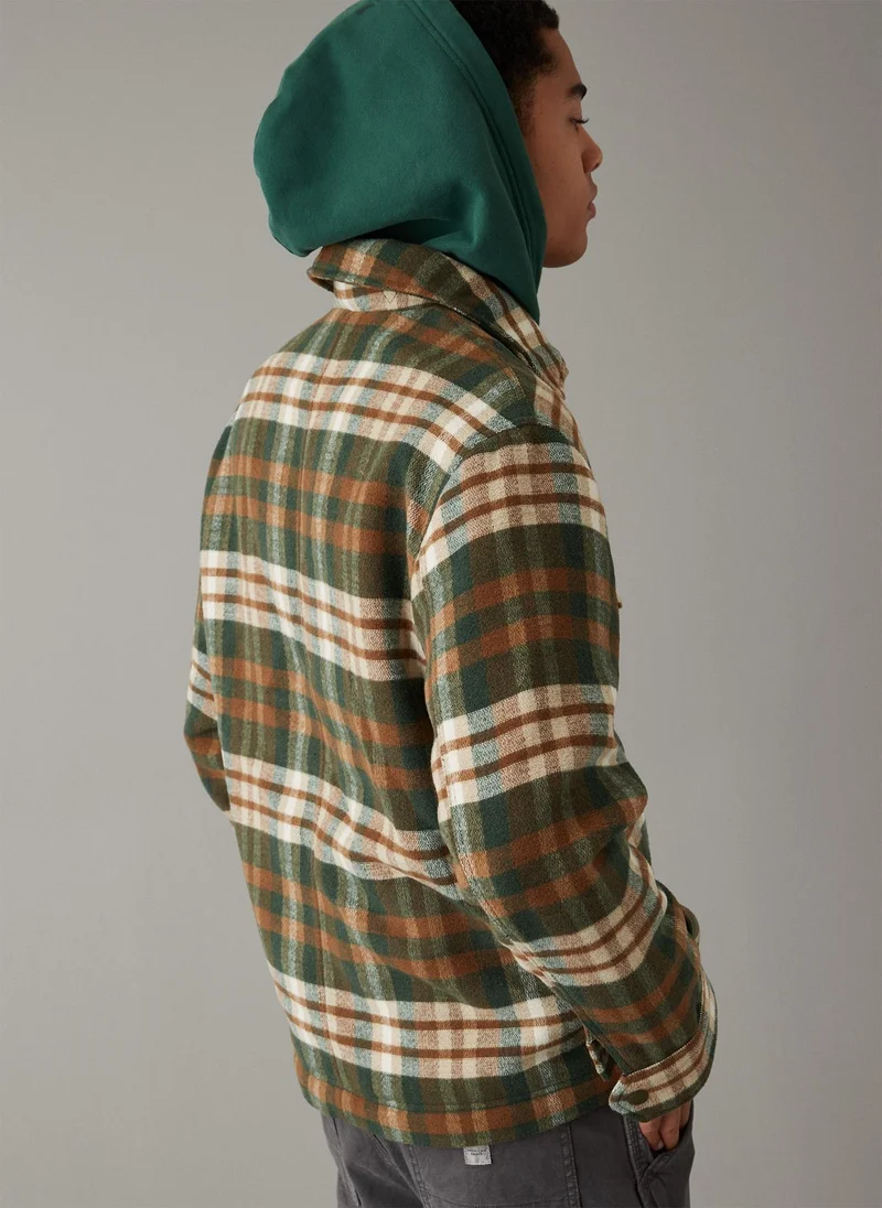 American Eagle Plaid Button Up Color Block Jacket