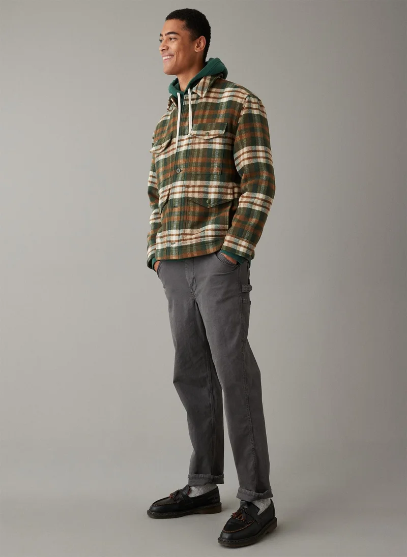 American Eagle Plaid Button Up Color Block Jacket