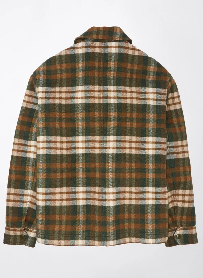 American Eagle Plaid Button Up Color Block Jacket