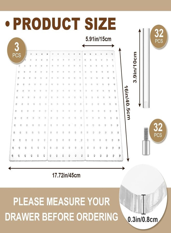 HOMANLY Acrylic Pegboard Drawer Organizer, 3 Pieces, 45 x 15 cm, 288 Holes with 32 Pegs, Clear Kitchen Storage System - Image 2