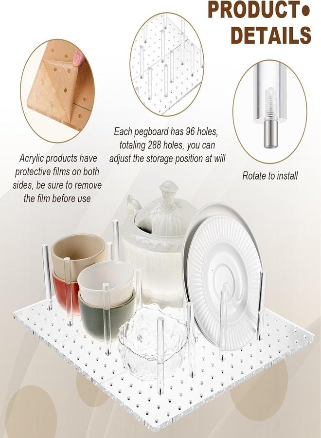 HOMANLY Acrylic Pegboard Drawer Organizer, 3 Pieces, 45 x 15 cm, 288 Holes with 32 Pegs, Clear Kitchen Storage System - Image 4
