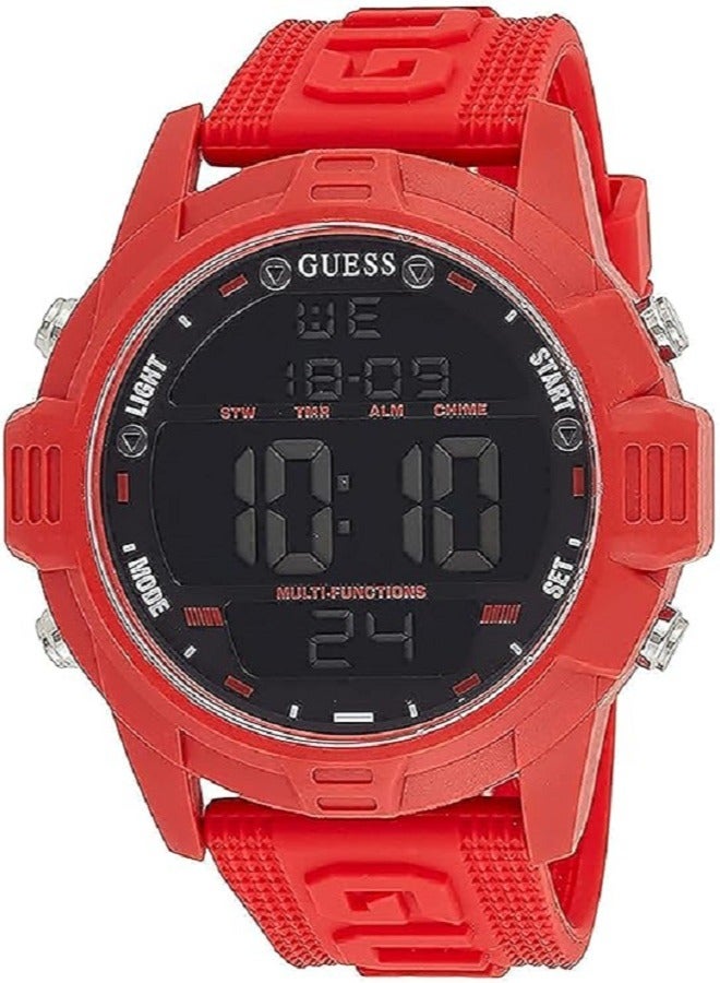 GUESS Watch for Men, Quartz Movement, Digital Display, Red Silicone Strap-W1299G3 - Image 1