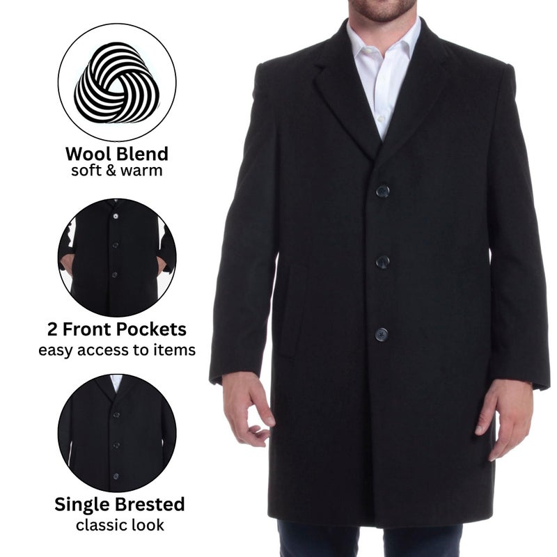 Alpine Swiss Luke Mens Wool Blend Overcoat Single Breasted Topcoat Tailored Notch Lapel Coat Business Professional BLK LRG - Image 4