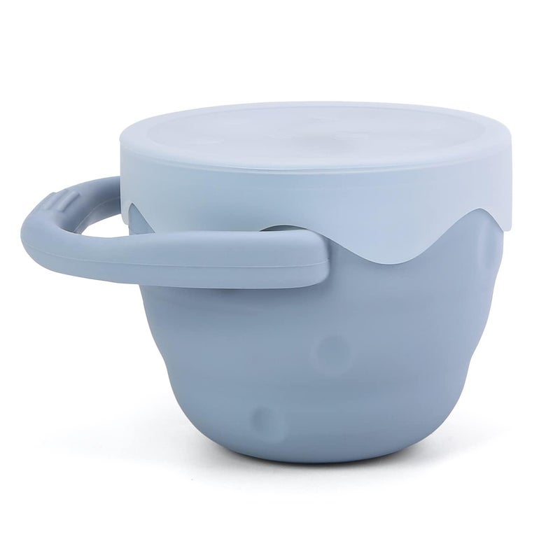 Ginbear Baby Snack Cups for Toddlers No Spill, Collapsible Silicone Containers for Girl, Snack Catchers with Lid for Kids (Dusty Blue.) - Image 1