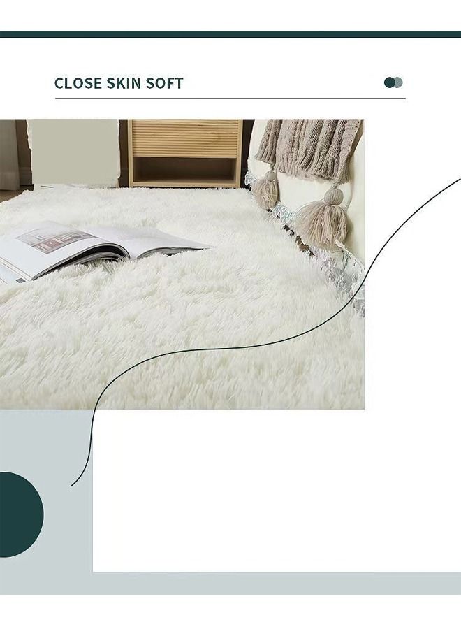 fashionhome Modern Home Floor Mat Carpet Furry Rug Fluffy Soft For Bedroom Decor Washable White, Rectangle 80x160 cm  - Image 4