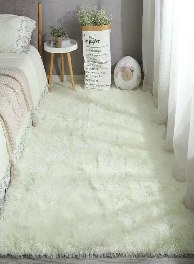 fashionhome Modern Home Floor Mat Carpet Furry Rug Fluffy Soft For Bedroom Decor Washable White, Rectangle 80x160 cm  - Image 1