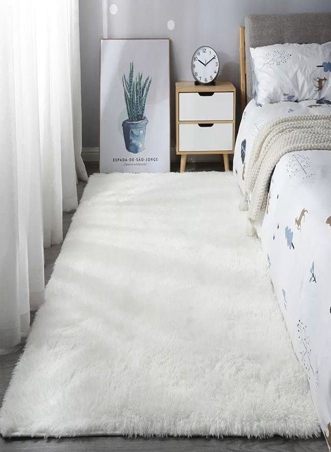 fashionhome Modern Home Floor Mat Carpet Furry Rug Fluffy Soft For Bedroom Decor Washable White, Rectangle 80x160 cm  - Image 2
