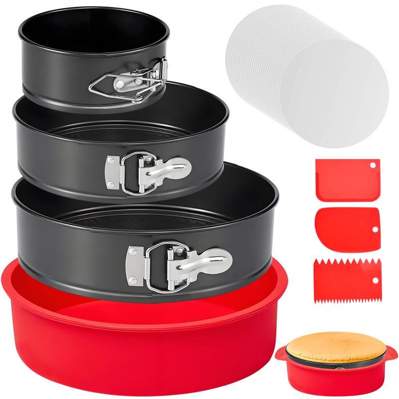Molgree 4 7 9 Inch Springform Pan Set of 3 Leakproof Cheesecake Pan with Protector Nonstick Spring Form Pan for Cheesecake Springform Cake Pans Sets for Baking with Removable Bottom and 50Pcs Parchment - Image 2