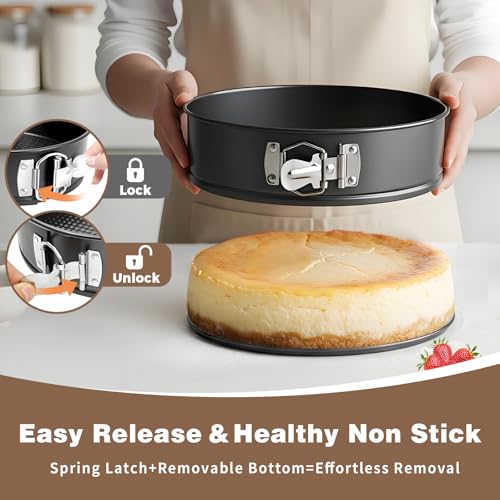 Molgree 4 7 9 Inch Springform Pan Set of 3 Leakproof Cheesecake Pan with Protector Nonstick Spring Form Pan for Cheesecake Springform Cake Pans Sets for Baking with Removable Bottom and 50Pcs Parchment - Image 3