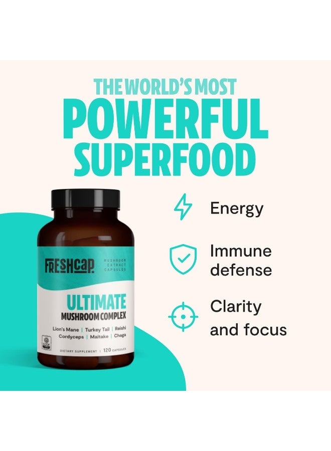 FreshCap Mushrooms Thrive 6 Powerful Mushroom Extract - 120 Capsules - Image 2