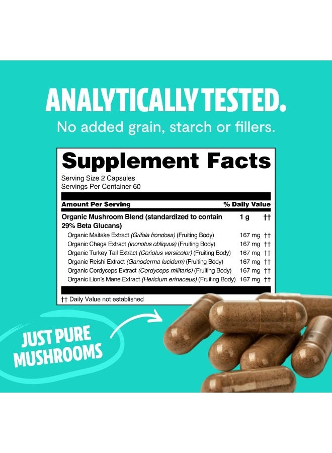 FreshCap Mushrooms Thrive 6 Powerful Mushroom Extract - 120 Capsules - Image 4