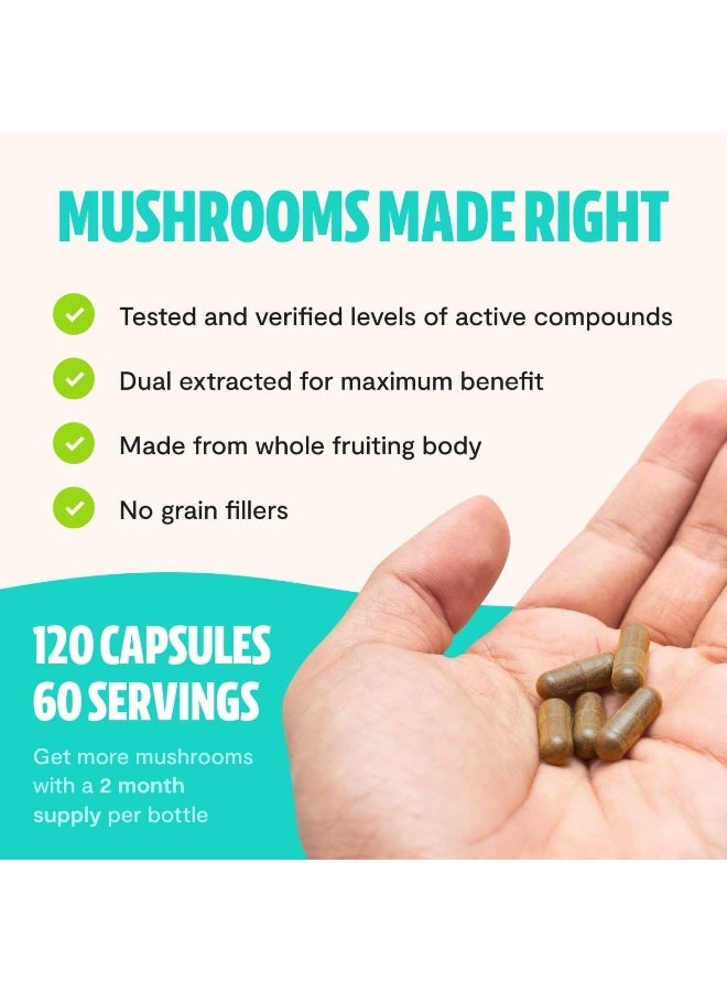 FreshCap Mushrooms Thrive 6 Powerful Mushroom Extract - 120 Capsules - Image 5
