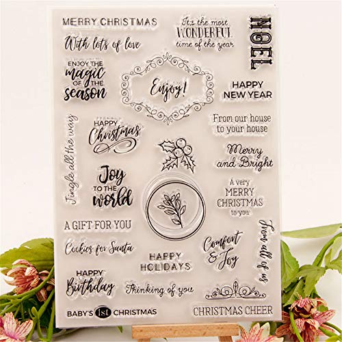 arriettycraft Merry Christmas Happy New Year Happy Birthday Verses Phrase Clear Stamps for Christmas Cards Making Decoration and Scrapbooking Rubber Stamps for Craft - Image 2