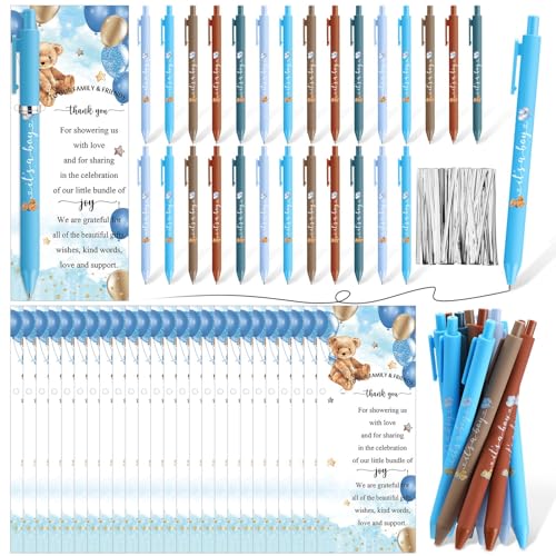 Engrowtic 50 Set Baby Shower Gifts Pens for Guests Bulk Baby Shower Party Favors Retractable Ballpoint Pens with Thank You Cards Gender Reveal Souvenirs Prizes Supplies Return Gifts Bear Balloon - Image 1