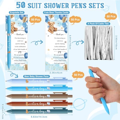 Engrowtic 50 Set Baby Shower Gifts Pens for Guests Bulk Baby Shower Party Favors Retractable Ballpoint Pens with Thank You Cards Gender Reveal Souvenirs Prizes Supplies Return Gifts Bear Balloon - Image 3