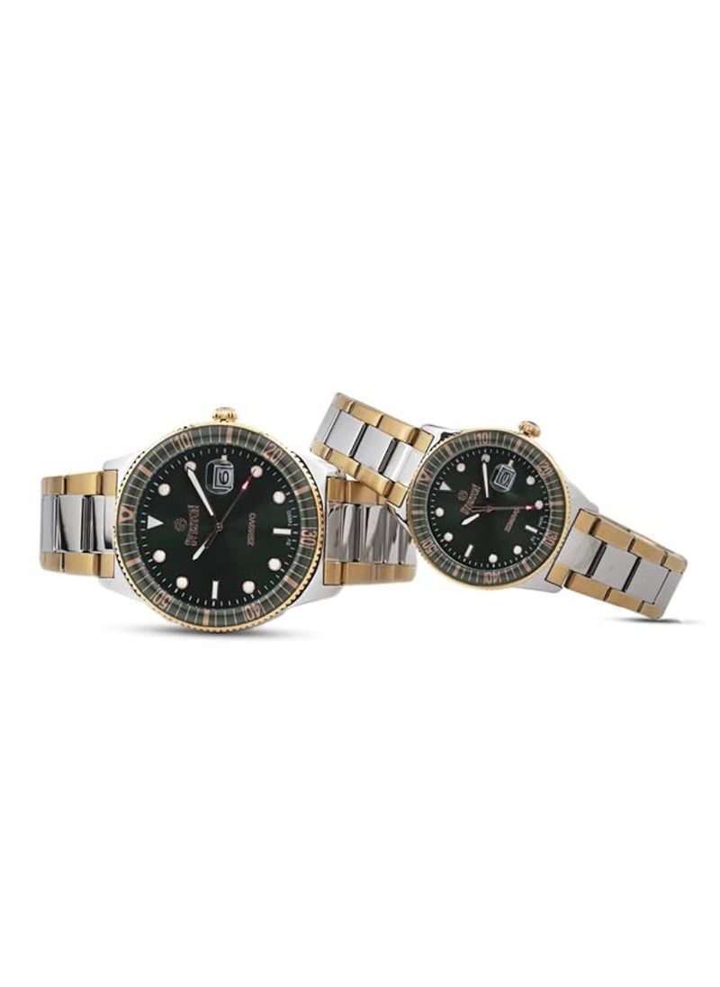 Sveston - Couple Set Analog Quartz Two tone Stainless Steel Watch - 7466 - Image 1