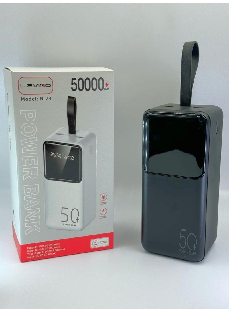 N-24 50000mAh Ultra-High Capacity Power Bank with LED Display, Dual USB Output & Fast Charging – Black 1 Year Warranty