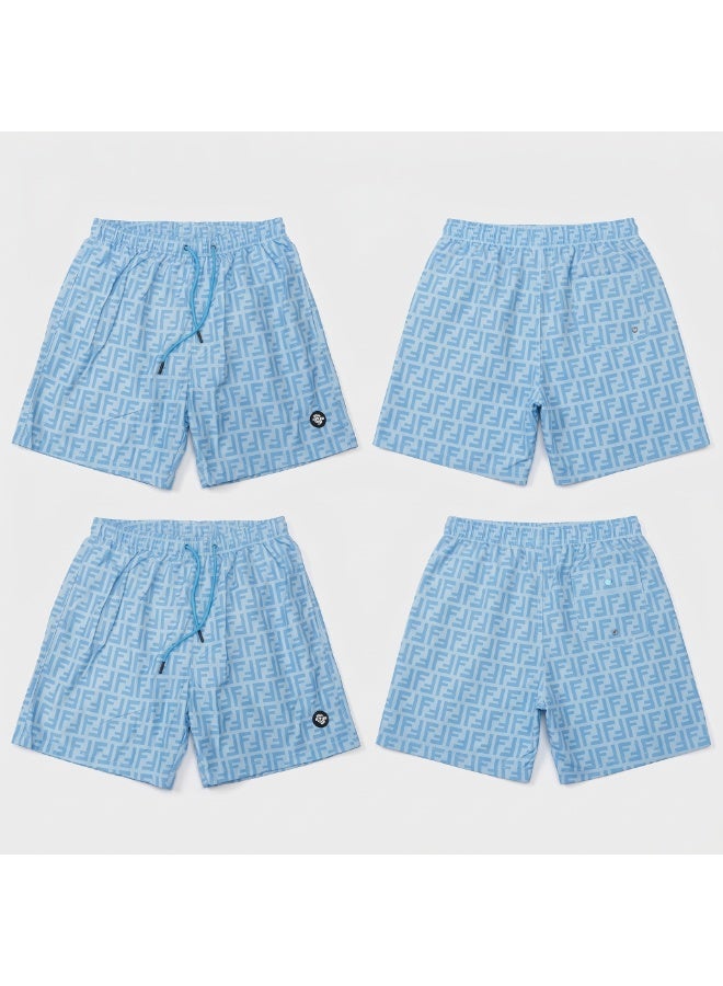 IceZone Men's Swim Trunks – Light Blue Geometric Print Board Shorts, Mesh-Lined Quick-Dry Beach Swimwear with Drawstring & Pockets - Image 2