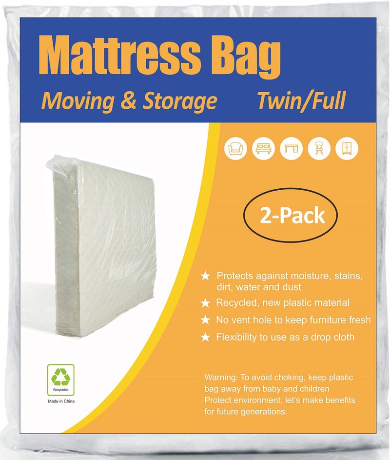 ComfortHome Mattress Bag for Moving and Storage, Twin and Full Size, 2 Pack Clear - Image 1