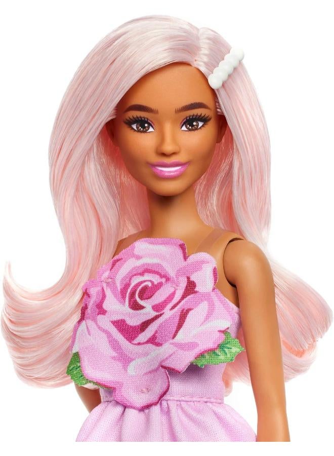 Barbie Fashionistas Doll #238 with Pastel Pink Hair Wearing Strapless Dress with Rose Bodice, Pearly Barrette Accessory and Strappy Pink Heels - Image 5