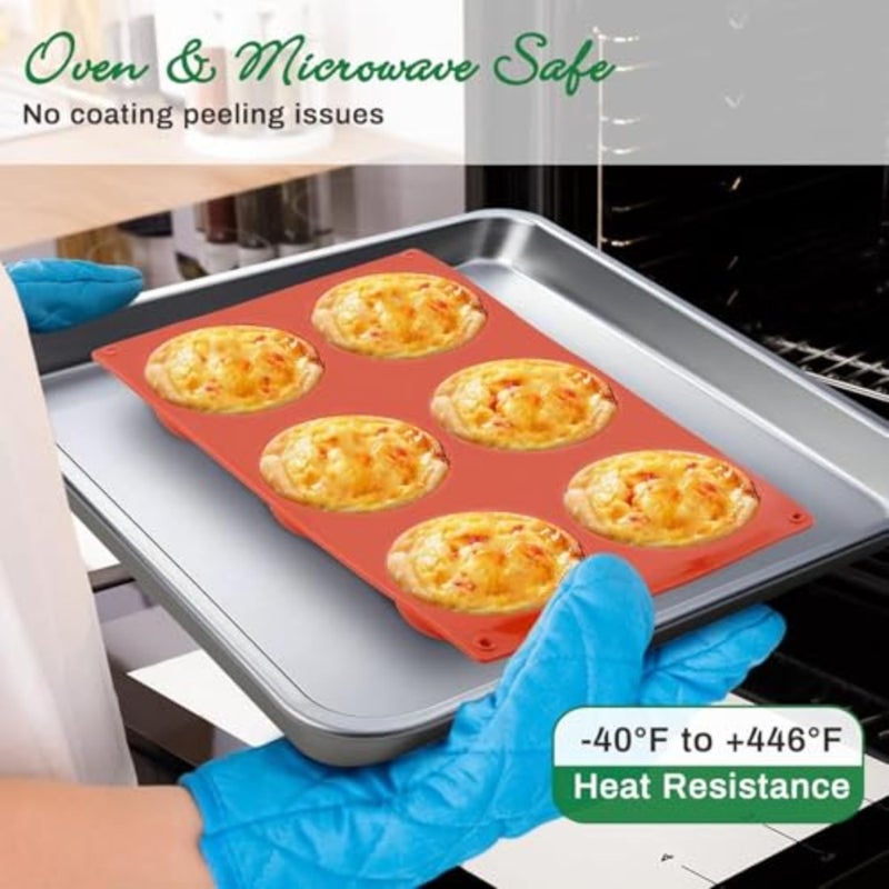 قوالب سيليكون للمافن العلوية/قوالب البيض للخبز غير لاصقة، قالب سيليكون دائري 3 بوصات للكعك والبيض والفطائر وخبز الذرة، 6 تجاويف صينية فطيرة ووبي، عبوة من 3 قطع غير لاصقة، صينية مافن دائرية من السيليكون، قوالب سيليكون لخبز البيض لدغات البيض والفطائر والكعك الإنجليزي - Image 4