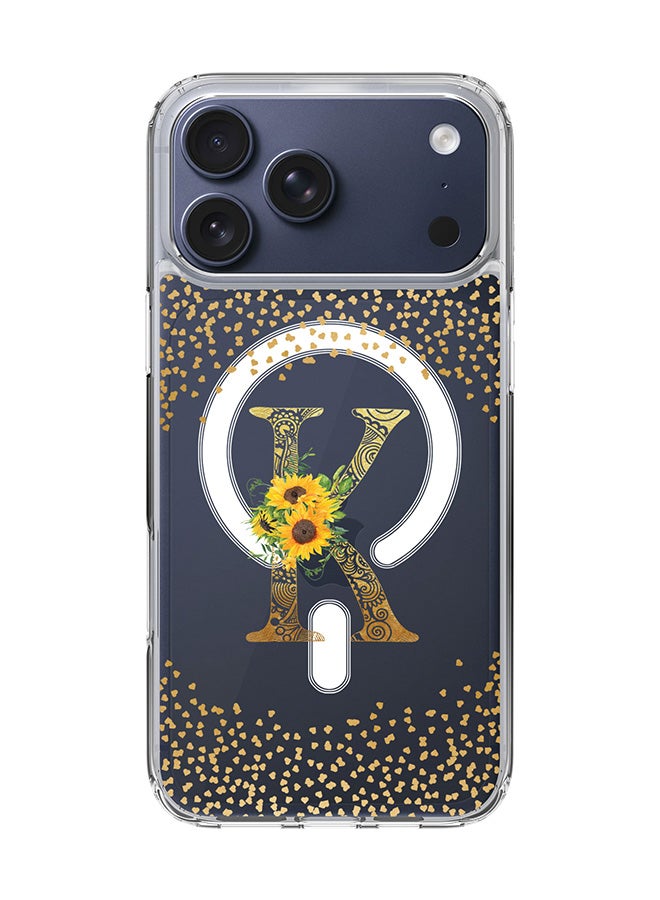 Stylizedd Classic Clear MagSafe Case for iPhone 17 Pro Max , Hybrid Soft Case Flexible Edges Anti Drop TPU PC Gel Thin Transparent Cover [ Designed for iPhone 17 Pro Max ] - Custom Monogram Initial Letter Floral Pattern Alphabet - K  (Clear )