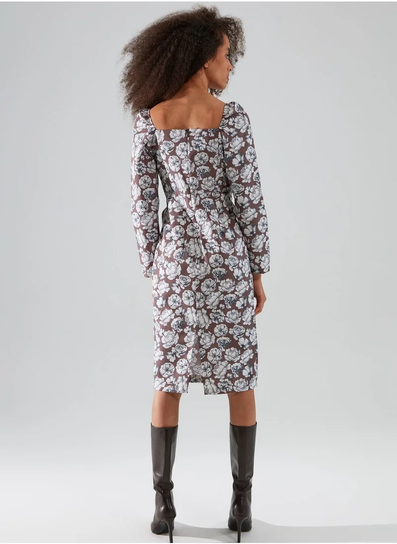 trendyol Square Neck Floral Print Dress