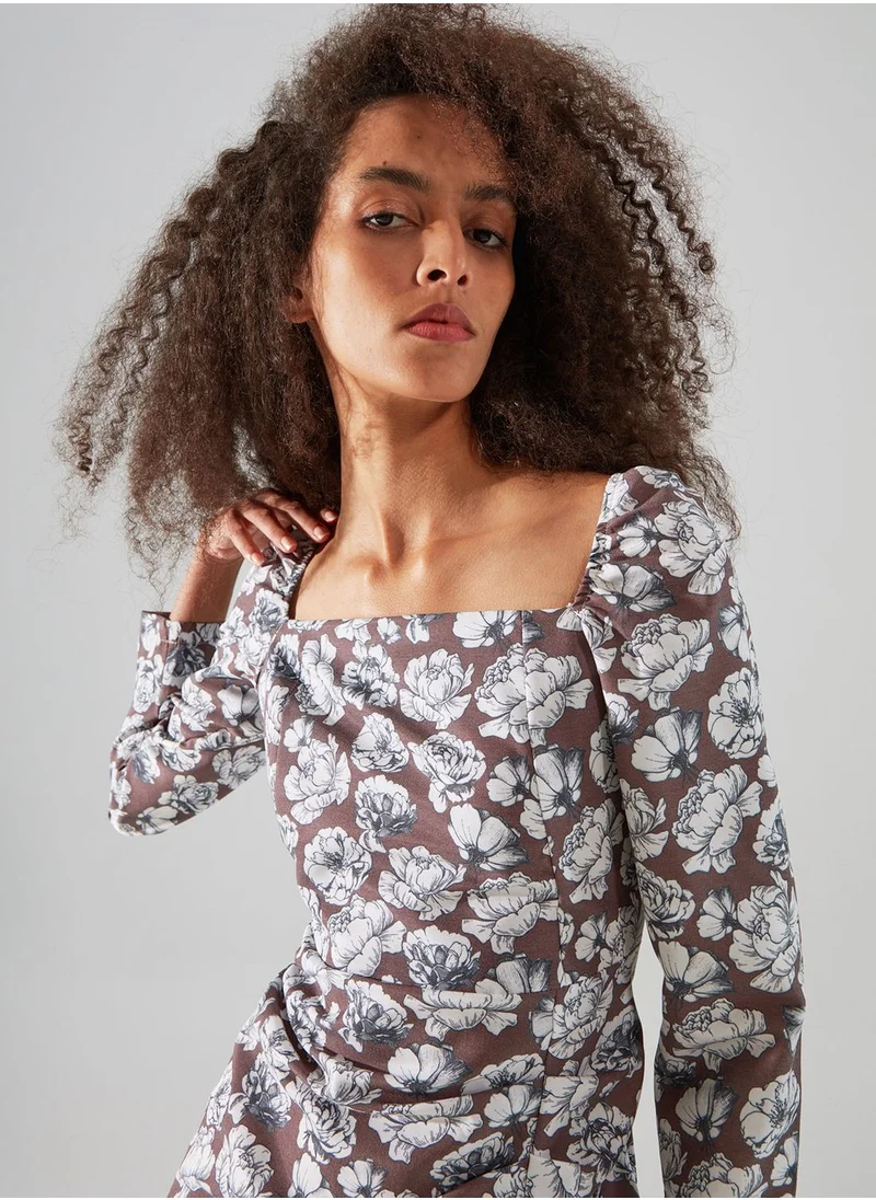 trendyol Square Neck Floral Print Dress
