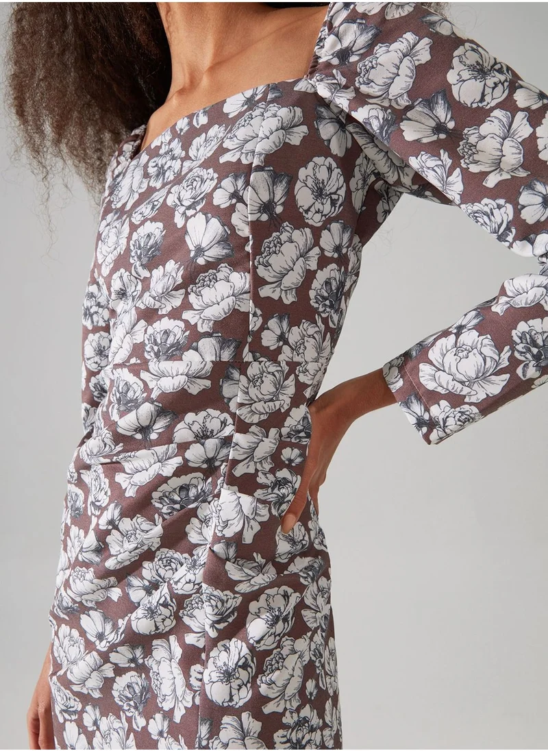 trendyol Square Neck Floral Print Dress