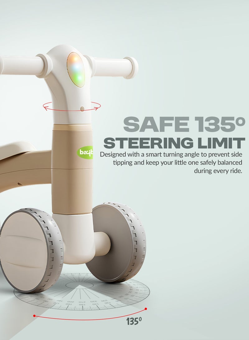 BAYBEE Pebble Baby Balance Bike for Kids, Ride on Toy Toddler Balance Bike with Music & Light | 4 Wheels Toddler First Bike | Kids Balance bike for Toddlers 1 to 3 Years Boy Girl Brown  - Image 4