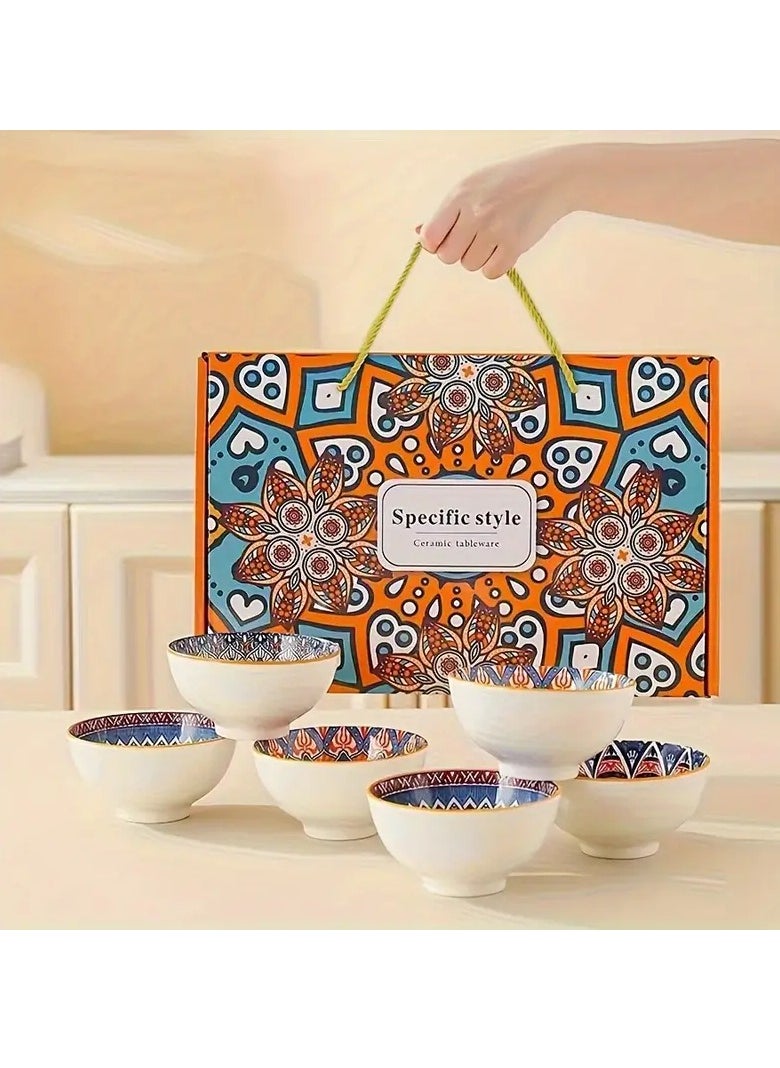 Generic - Elegant Pomicia Ceramic Dinnerware Set - 6 Bowls & 6 Pairs of Chopsticks, Subsurface Glazed Finish, Stackable Design, High-Temperature Fired Porcelain Dinnerware for Cereal, Soup, and Salads, Ideal Gift in Decorative Box - Image 1