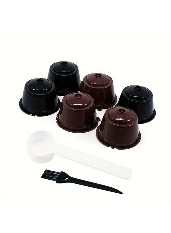 6 قطع كبسولات قهوة قابلة لإعادة الاستخدام 3 كؤوس فلتر بنية و3 سوداء مع فرشة ملعقة - Image 1