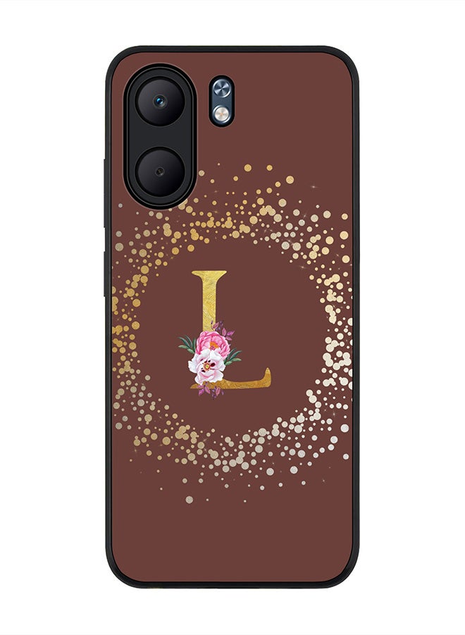 Stylizedd For Oppo A5x 5G / A5x 4G Case,Slim fit Camera Protection, Shockproof Thin Phone cover  - Custom Monogram Floral - L  (Brown )