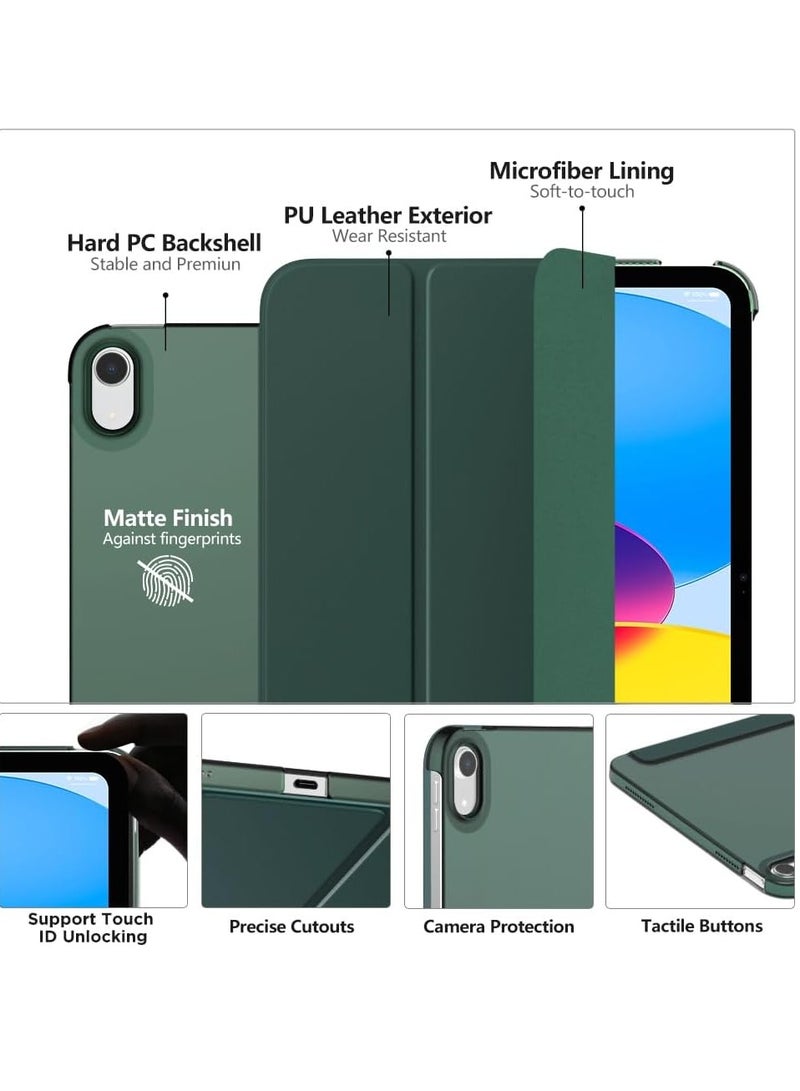 iPad (A16) 11th Generation Case 11 Inch 2025 iPad 10th Generation Case 10.9 Inch 2022 Slim Stand Hard PC Translucent Back Shell Smart Cover Support Touch ID Auto Wake/Sleep Midnight Green - Image 3
