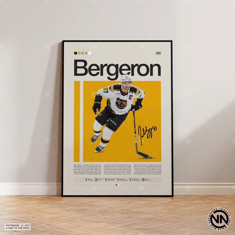 TNESSENTIAL Patrice Bergeron Poster, Boston Bruins Poster, NHL Poster, Hockey Poster, Sports Poster, Mid-Century Modern, Sports Bedroom Posters - Image 1