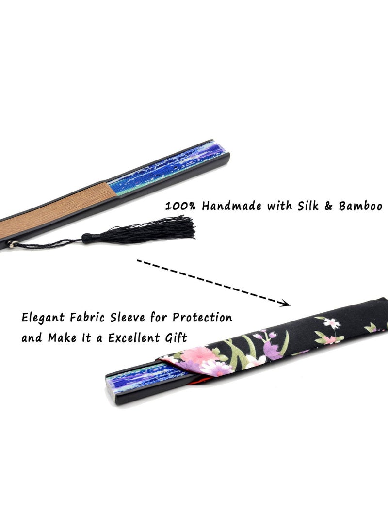 KASTWAVE Folding Fans Fan Folding Hand Held Fan for Women with a Fabric Sleeve - Image 3