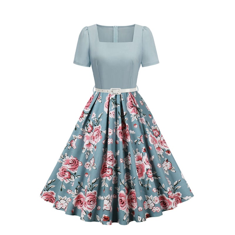 Vintage Floral Polka Dot Bow Dress - Image 1