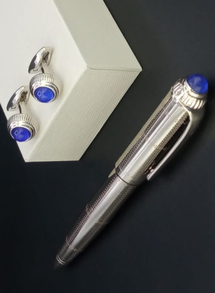 A luxurious and elegant pen and cufflink set with a box