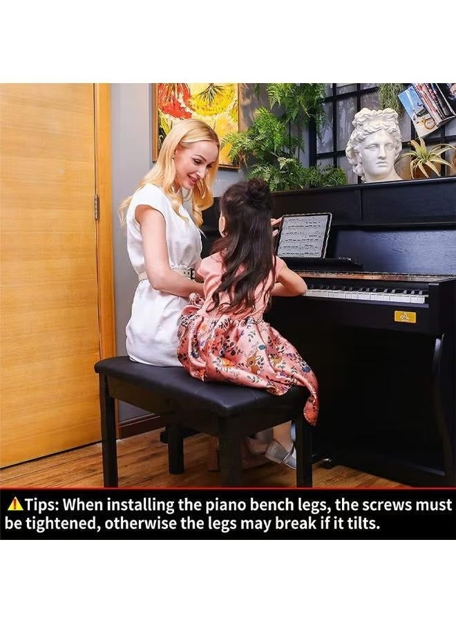 والالا مقعد بيانو فاخر مع وسادة مبطنة وحجرة تخزين لكتب الموسيقى 75 سم × 33 سم × 48 سم، أسود - Image 4