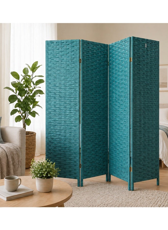 keke 4 Panel Folding Room Divider – 180 cm Height, Handwoven Privacy Screen, Wooden Frame Partition Divider for Living Room, Bedroom & Office - Image 1